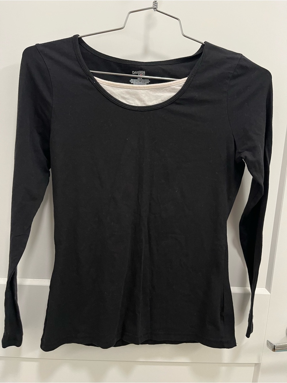 Danskin Black Long Sleeve Scoop Neck Top with Layered Look